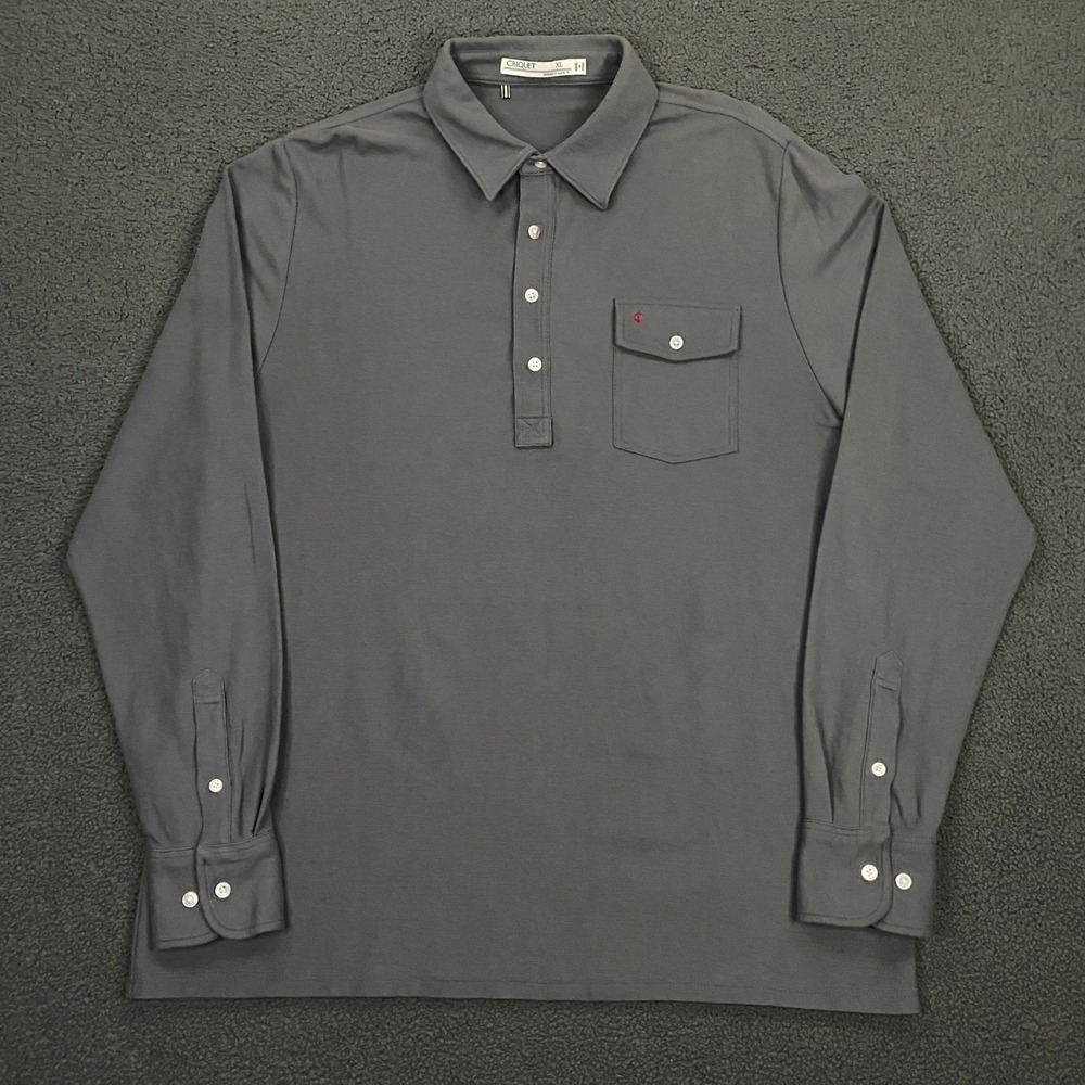 Criquet Polo Shirt Mens XL Gray Pima Cotton Knit Long Sleeve golf Casual - Picture 2 of 9